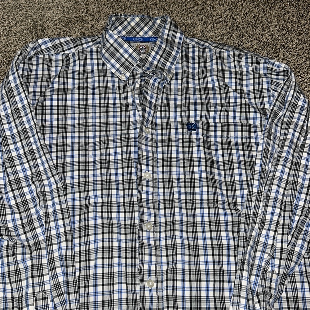 Men's Cinch Blue Plaid Button Down - Picture 3 of 4